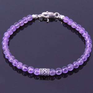 4mm Amethyst Healing Gemstone Anklet with S925 Sterling Silver Artisan Barrel Bead & Clasp - Handmade by Gem & Silver AN014