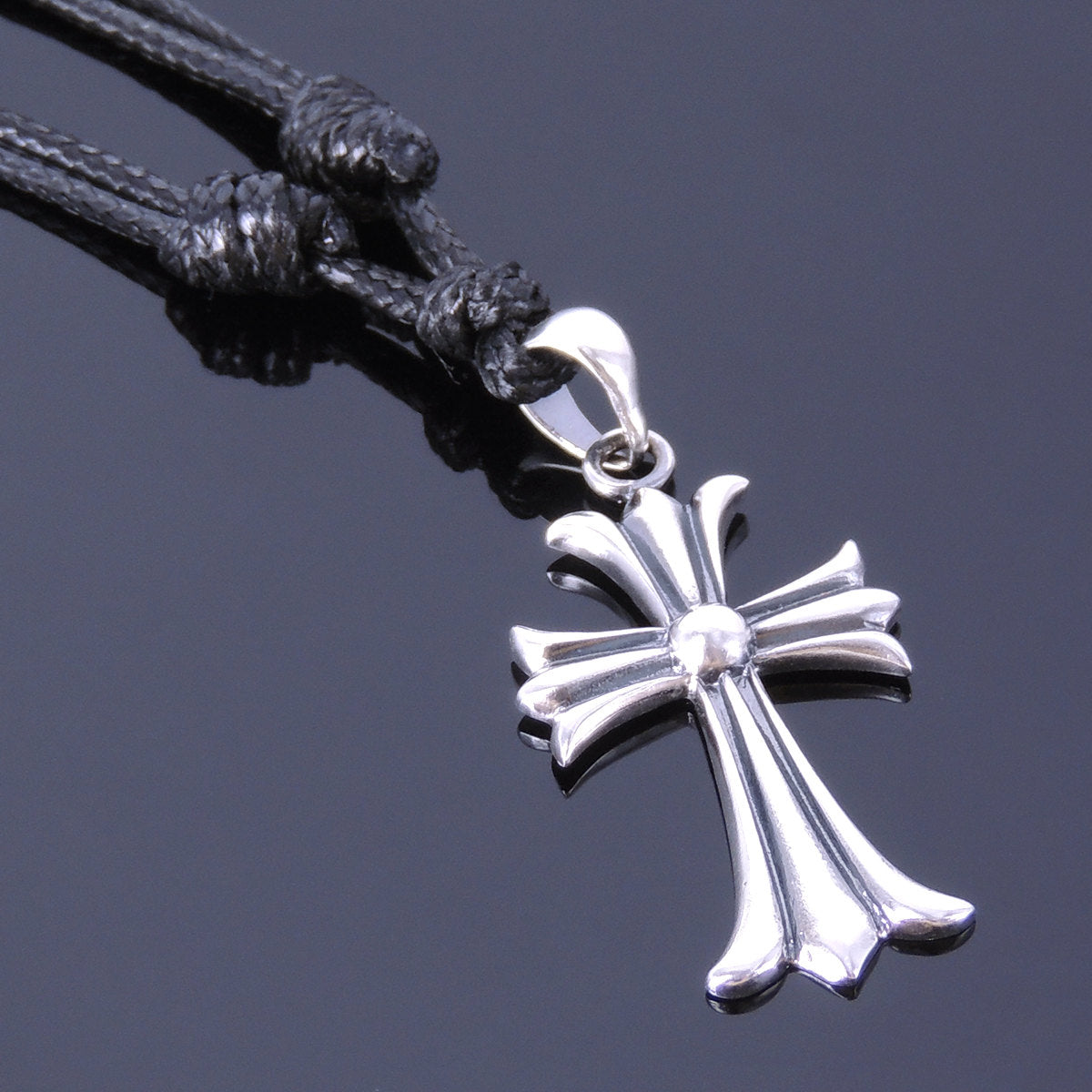 Adjustable Wax Rope Necklace with S925 Sterling Silver Protective Holy Cross Pendant - Handmade by Gem & Silver NK014