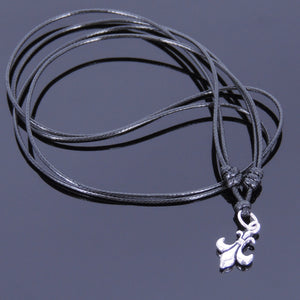 Adjustable Wax Rope Necklace with S925 Sterling Silver Fleur de Lis Pendant - Handmade by Gem & Silver NK012