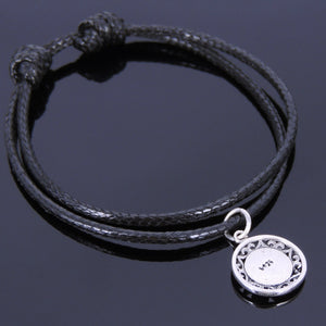 Adjustable Wax Rope Bracelet with S925 Sterling Silver Fleur de Lis Mandala Pendant - Handmade by Gem & Silver BR414