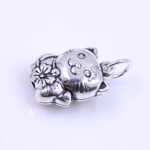 2 PCS Lucky Cat with Flower Pendants - S925 Sterling Silver WSP250AX2