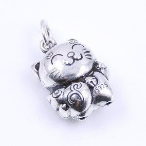 2 PCS Lucky Cat Pendants with Hulu Gourd Protection Plant - S925 Sterling Silver WSP250Ex2