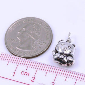 2 PCS Lucky Cat with Heart Pendants - S925 Sterling Silver WSP250BX2