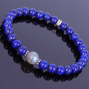Lapis Lazuli & Labradorite Healing Gemstone Bracelet with S925 Sterling Silver Spacer Beads - Handmade by Gem & Silver BR019