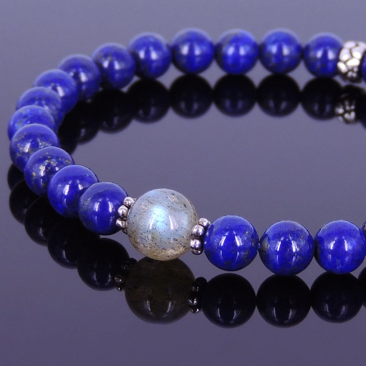 Lapis Lazuli & Labradorite Healing Gemstone Bracelet with S925 Sterling Silver Spacer Beads - Handmade by Gem & Silver BR019