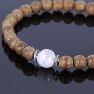 Meditation Agarwood & White Howlite Healing Gemstone Bracelet with Tibetan Silver Spacers - Handmade by Gem & Silver AWB040