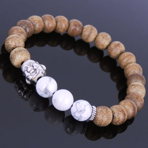 Meditation Agarwood & White Howlite Healing Gemstone Bracelet with Tibetan Silver Smiling Buddha Bead & Spacer - Handmade by Gem & Silver AWB033