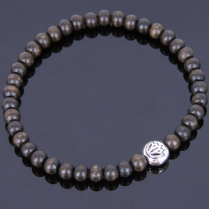 5mm Vietnam Earth Agarwood Bracelet for Prayer & Meditation with Tibetan Silver Engraved Lotus Bead - Handmade by Gem & Silver AWB008