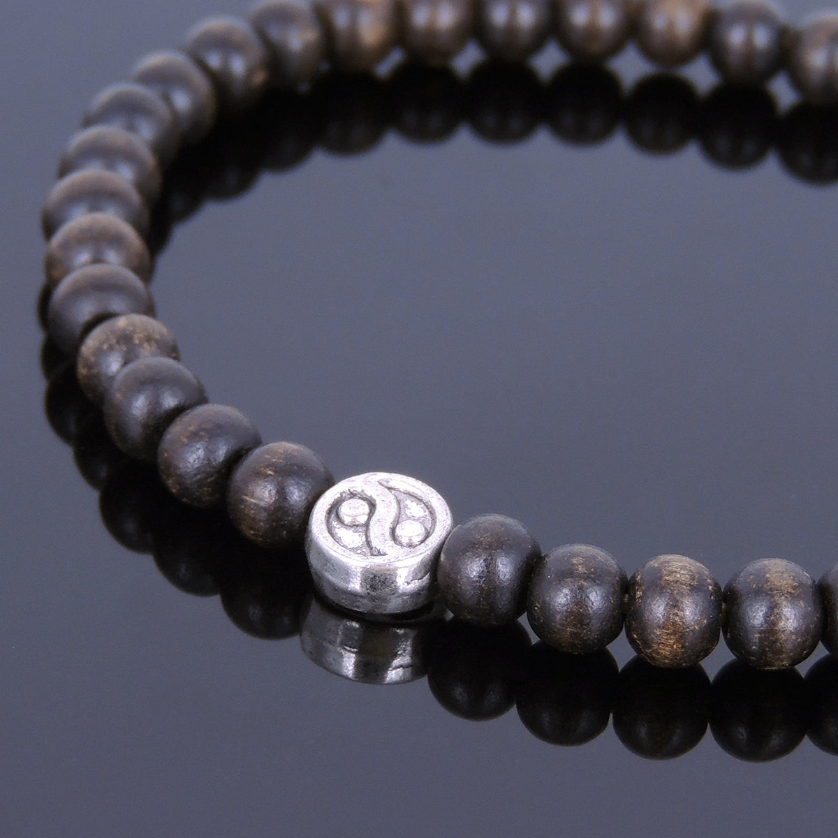 Mala Agarwood Bracelet for Prayer & Meditation with Tibetan Silver Ying Yang Taiji Mala Bead - Handmade by Gem & Silver AWB010