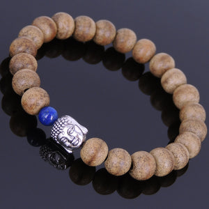 Lapis Lazuli & Agarwood Bracelet for Prayer & Meditation with Tibetan Silver Sakyamuni Buddha Protection Bead - Handmade by Gem & Silver AWB001