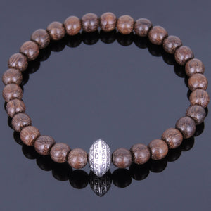 6.5mm Red Agarwood Healing Gemstone Bracelet with Tibetan Silver Aztec Bead - Handmade by Gem & Silver AWB006