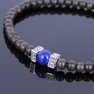 Red Agarwood & Lapis Lazuli Healing Gemstone Bracelet with Square Vintage Tibetan Silver Spacers - Handmade by Gem & Silver AWB011