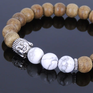 Meditation Agarwood & White Howlite Healing Gemstone Bracelet with Tibetan Silver Sakyamuni Buddha Bead & Spacer - Handmade by Gem & Silver AWB032