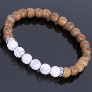 White Sand Agarwood & White Howlite Healing Gemstone Bracelet with Tibetan Silver Spacers - Handmade by Gem & Silver AWB024