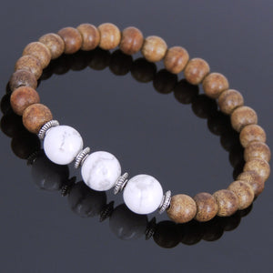 White Sand Agarwood & White Howlite Healing Gemstone Bracelet with Tibetan Silver Spacers - Handmade by Gem & Silver AWB026
