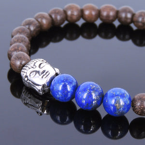 Red Agarwood & Lapis Lazuli Meditation Bracelet with S925 Sterling Silver Guanyin Buddha Bead - Handmade by Gem & Silver BR438