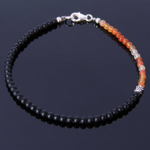 3mm Red Carnelian & Matte Black Onyx Healing Gemstone Anklet with S925 Sterling Silver Spacer Beads & Clasp - Handmade by Gem & Silver AN016
