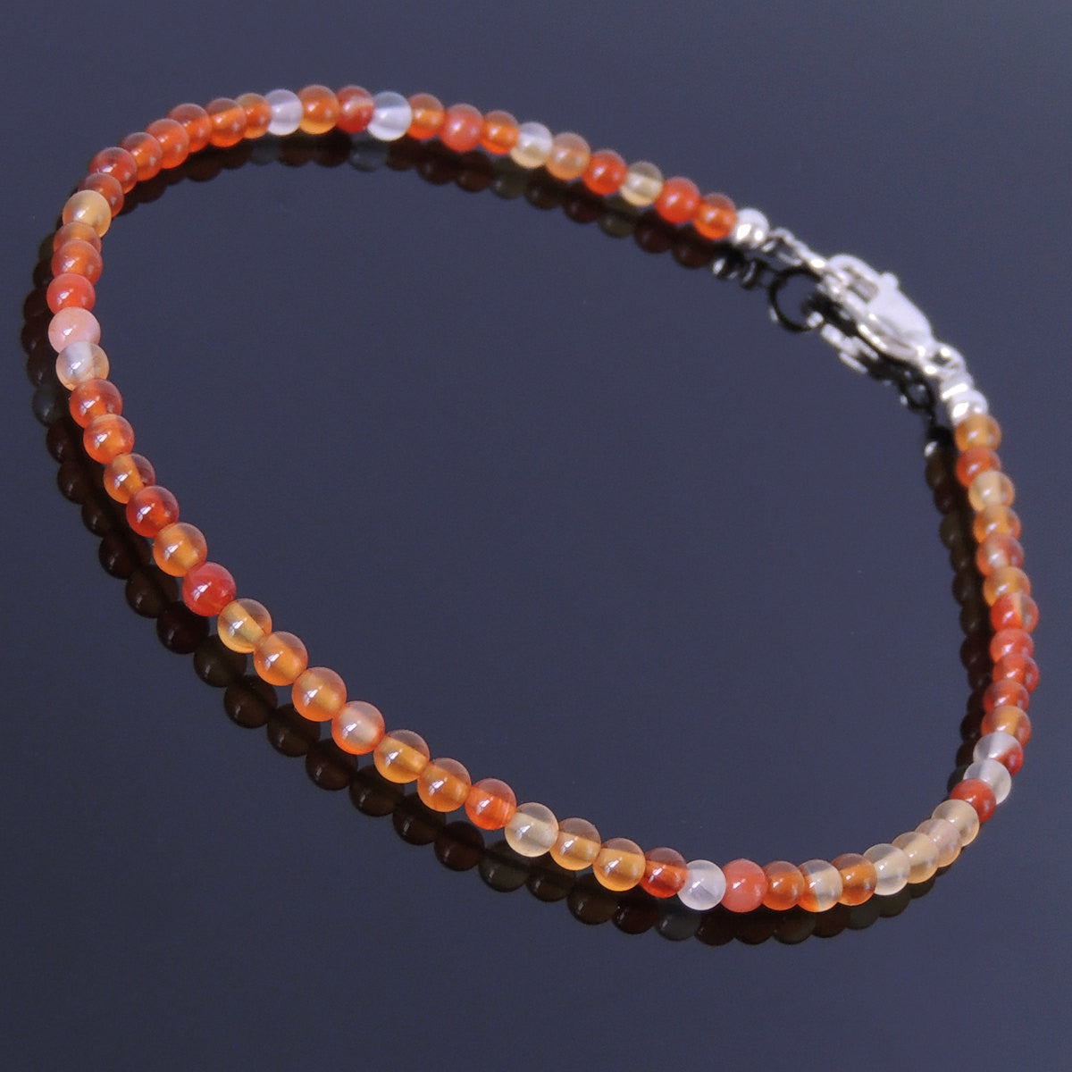 3mm Red Carnelian Healing Gemstone Anklet with S925 Sterling Silver Spacer Beads & Clasp - Handmade by Gem & Silver AN015