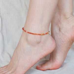 3mm Red Carnelian Healing Gemstone Anklet with S925 Sterling Silver Spacer Beads & Clasp - Handmade by Gem & Silver AN015