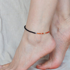 3mm Red Carnelian & Matte Black Onyx Healing Gemstone Anklet with S925 Sterling Silver Spacer Beads & Clasp - Handmade by Gem & Silver AN016