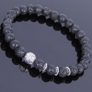 6mm Lava Rock Healing Stone Bracelet with Tibetan Silver Spacers & Artisan Protection Bead - Handmade by Gem & Silver TSB006