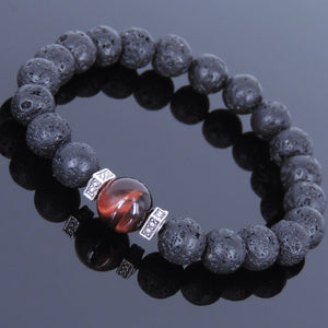 Red Tiger Eye & Lava Rock Healing Stone Bracelet with Tibetan Silver Square Spacers - Handmade by Gem and Silver TSB012