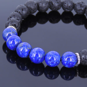 8mm Lapis Lazuli & Lava Rock Healing Stone Bracelet with Tibetan Silver Spacers - Handmade by Gem & Silver TSB033
