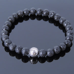6mm Lava Rock Healing Stone Bracelet with Tibetan Silver Protection "Ping An" Bead - Handmade by Gem & Silver TSB038