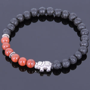 6mm Red Jasper & Lava Rock Healing Stone Bracelet with Tibetan Silver Protection Elephant & Spacers - Handmade by Gem and Silver TSB047