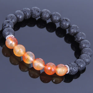Faceted Red Carnelian & Lava Rock Healing Gemstone Bracelet with Tibetan Silver Spacers - Handmade by Gem and Silver TSB034