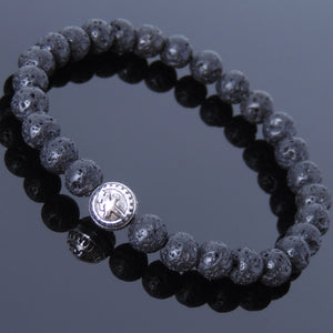 6mm Lava Rock Healing Stone Bracelet with Tibetan Silver Protection "Ping An" Bead - Handmade by Gem & Silver TSB038