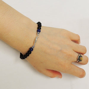 6mm Matte Black Onyx & Lapis Lazuli Healing Gemstone Bracelet with S925 Sterling Silver Spacer Beads & Clasp - Handmade by Gem & Silver BR191