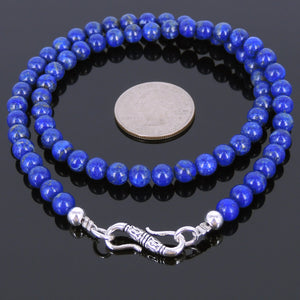 6mm Lapis Lazuli Healing Gemstone Necklace with S925 Sterling Silver Spacers & S-Hook Clasp - Handmade by Gem & Silver NK032