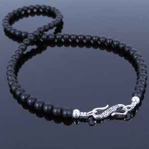 6mm Matte Black Onyx Healing Gemstone Necklace with S925 Sterling Silver Spacers & Clasp - Handmade by Gem & Silver NK034