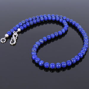 6mm Lapis Lazuli Healing Gemstone Necklace with S925 Sterling Silver Spacers & S-Hook Clasp - Handmade by Gem & Silver NK032