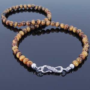 6mm Brown Tiger Eye Healing Gemstone Necklace with S925 Sterling Silver Spacers & S-Hook Clasp - Handmade by Gem & Silver NK035
