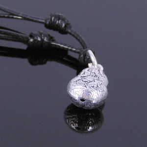 Adjustable Wax Rope Necklace with S925 Sterling Silver Good Luck Calabash Gourd Pendant - Handmade by Gem & Silver NK042