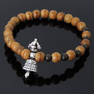 Vietnam Agarwood Bracelet for Prayer & Meditation with S925 Sterling Silver Tibetan Prayer Bell Charm - Handmade by Gem & Silver BR227