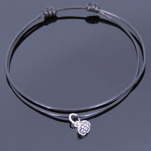 Adjustable Wax Rope Anklet with S925 Sterling Silver Lotus Seedpod Pendant - Handmade by Gem & Silver AN021