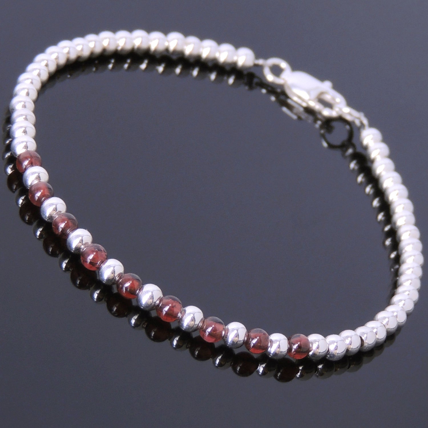 3mm Grade AAA Garnet Healing Gemstone Anklet with 3mm S925 Sterling Silver Spacer Beads & Clasp - Handmade by Gem & Silver AN022