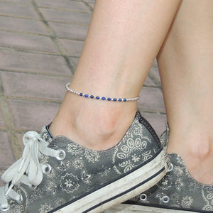 3mm Lapis Lazuli Healing Gemstone Anklet with 3mm S925 Sterling Silver Spacer Beads & Clasp - Handmade by Gem & Silver AN023
