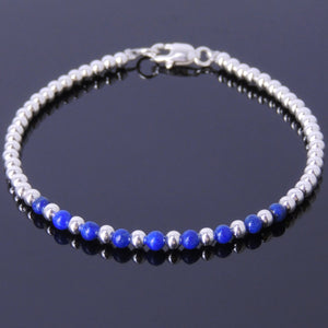 3mm Lapis Lazuli Healing Gemstone Anklet with 3mm S925 Sterling Silver Spacer Beads & Clasp - Handmade by Gem & Silver AN023