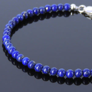 3mm Lapis Lazuli Healing Gemstone Anklet with S925 Sterling Silver Spacer Beads & Clasp - Handmade by Gem & Silver AN024