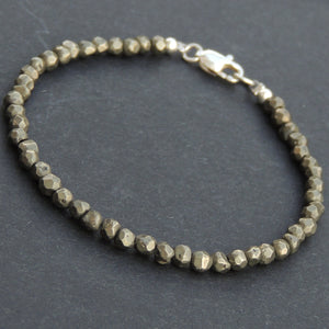 4mm Faceted Gold Pyrite Healing Gemstone Anklet with S925 Sterling Silver Spacer Beads & Clasp - Handmade by Gem & Silver AN025