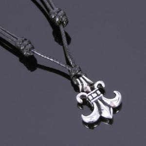 Adjustable Wax Rope Necklace with S925 Sterling Silver Vintage Fleur de Lis Pendant - Handmade by Gem & Silver NK049
