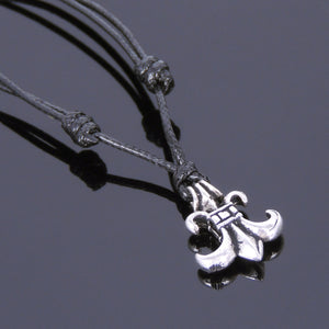 Adjustable Wax Rope Necklace with S925 Sterling Silver Vintage Fleur de Lis Pendant - Handmade by Gem & Silver NK049