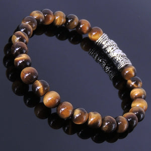 6mm Brown Tiger Eye Healing Gemstone Bracelet with S925 Sterling Silver Dragon Protection Charm - Handmade by Gem & Silver BR156