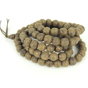 8mm Vietnamese Earth Agarwood 108 Mala Beads Bracelet/Necklace for Meditation - Gem & Silver AW013