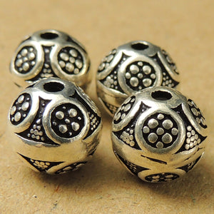 4 PCS Artisan Tibetan Nepalese Round Beads - S925 Sterling Silver - Wholesale by Gem & Silver WSP011X4