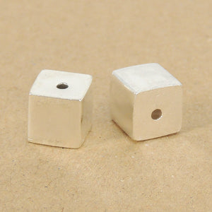 2 PCS Smooth Geometric Cube Beads - S925 Sterling Silver WSP348X2